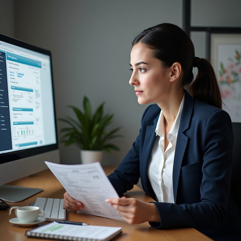 Студент работает в программе 1С на компьютере